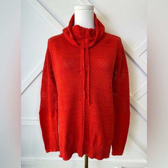 Prana Cedar Lightweight Cowl Neck Sweater In Fiery Red Orange Size Medium - Picture 1 of 12